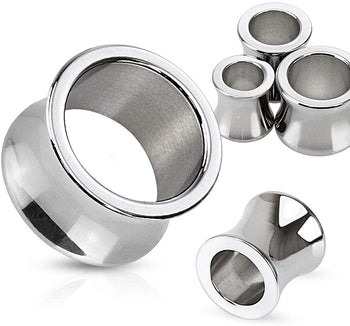 Forbidden Body Jewelry 8/6/4/2/0/00G & 1/2-1 Inch Hand Polished Surgical Steel Saddle Fit Tunnel Plugs