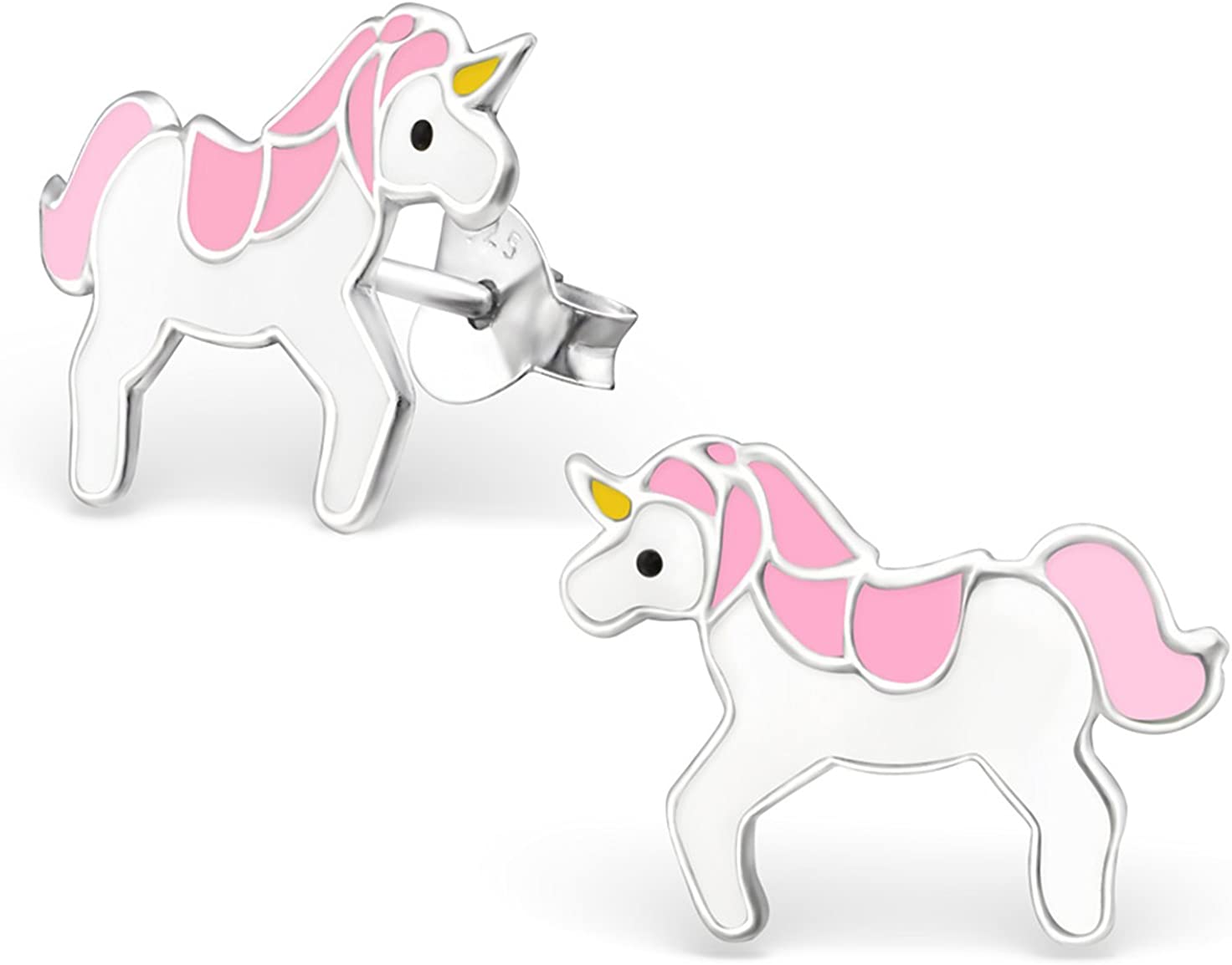 Hypoallergenic Sterling Silver 7/16" Unicorn Earrings for Kids (Nickel Free)