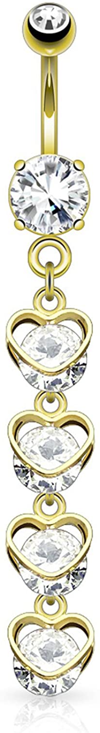 Forbidden Body Jewelry Surgical Steel CZ Cascade of Hearts Dangle Belly Button Ring