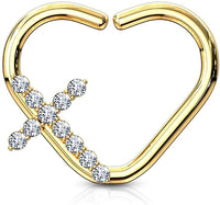 Forbidden Body Jewelry 16g Platinum & Gold Plated Heart w/CZ Cross Daith & Cartilage Hoop Earring