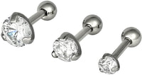 Forbidden Body Jewelry Set of 3 Sizes Cartilage Studs: 16g 6mm Barbells with 3mm, 4mm and 5 mm Crystals