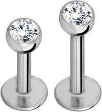 Forbidden Body Jewelry 16G-18G Internally Threaded Solid Titanium Tragus/Helix Earring/Labret Stud with CZ Ball Top