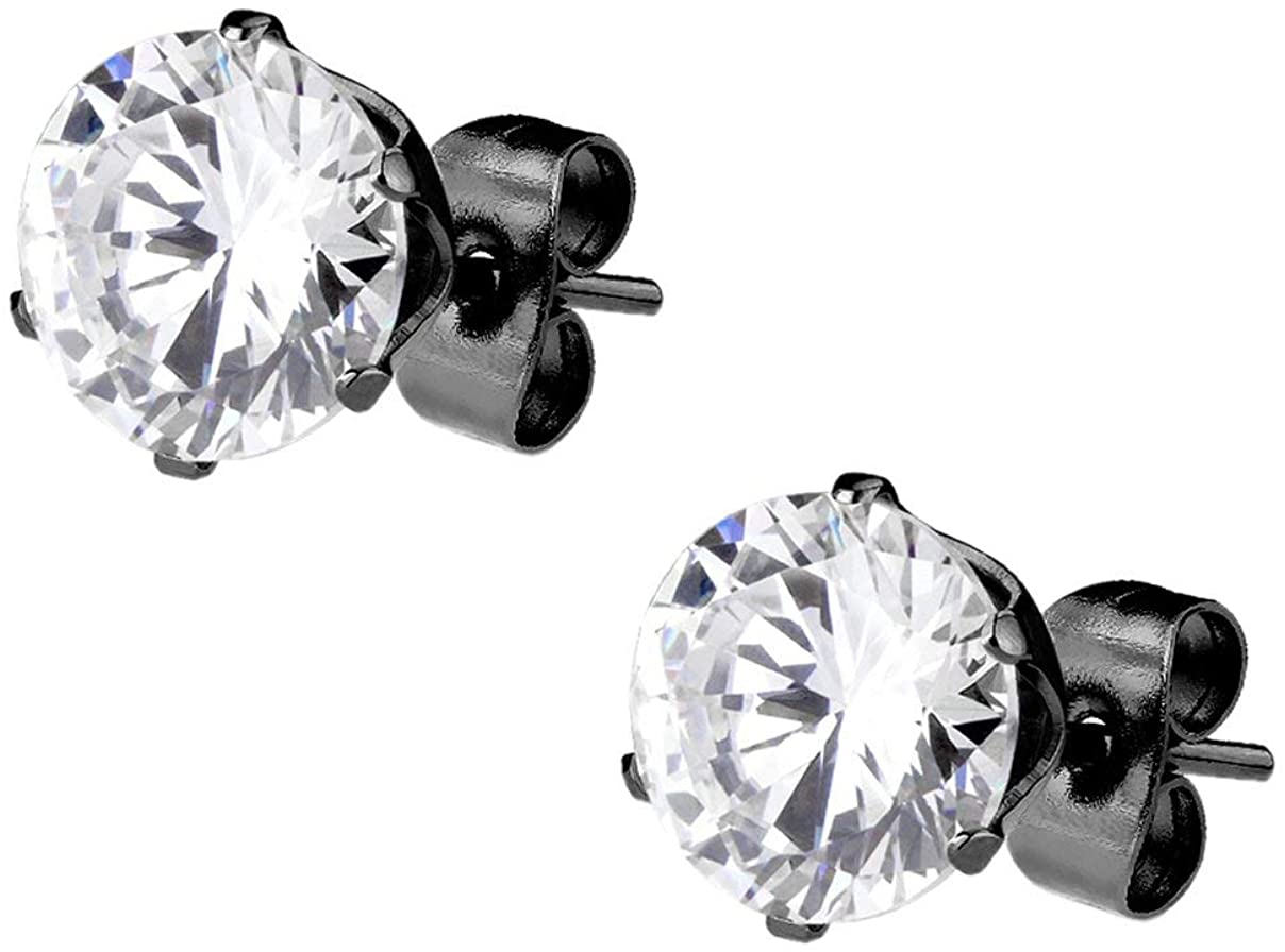 CZ Simulated Diamond Black IP Plated Surgical Steel Stud Earrings for Men