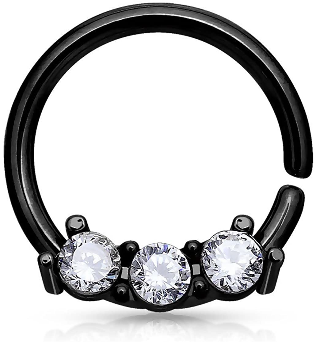 Forbidden Body Jewelry 18g 8mm Surgical Steel Bendable Triple CZ Cartilage & Septum Hoop