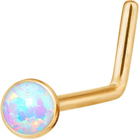 Forbidden Body Jewelry 20g 6mm Surgical Steel, Gold IP Plated & Rose Gold IP Plated Synthetic Opal L-Shape Nose Stud