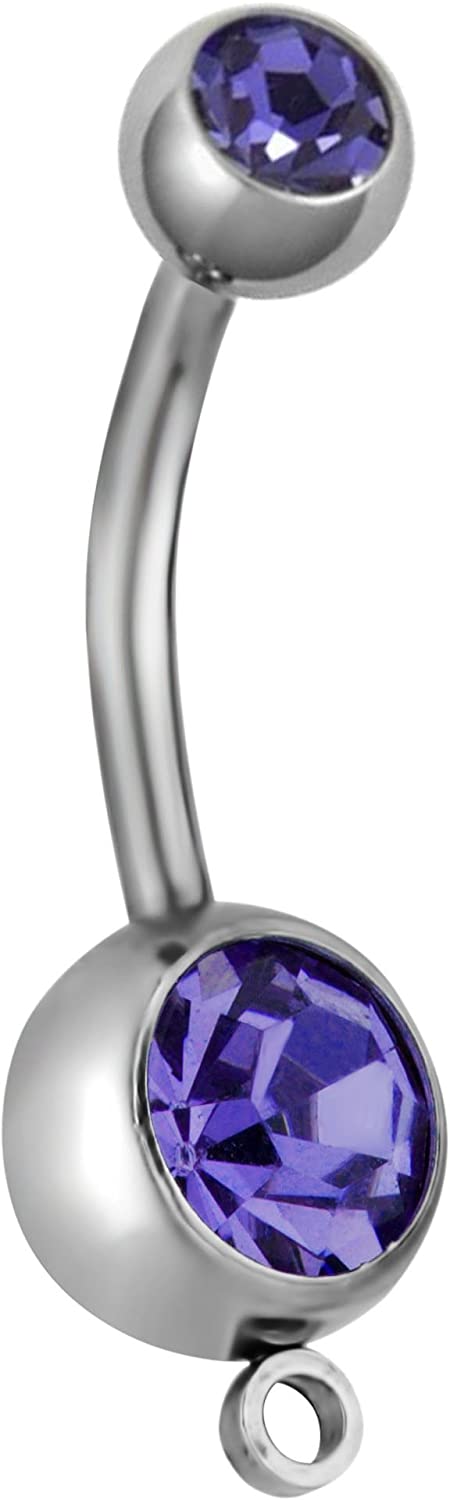 Surgical Steel Add a Charm Purple Double Jeweled Dangle Belly Button Ring