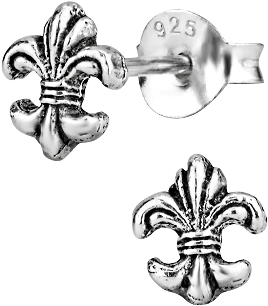 Hypoallergenic Sterling Silver Cute Tiny Fleur De Lis Stud Earrings for Kids (Nickel Free)