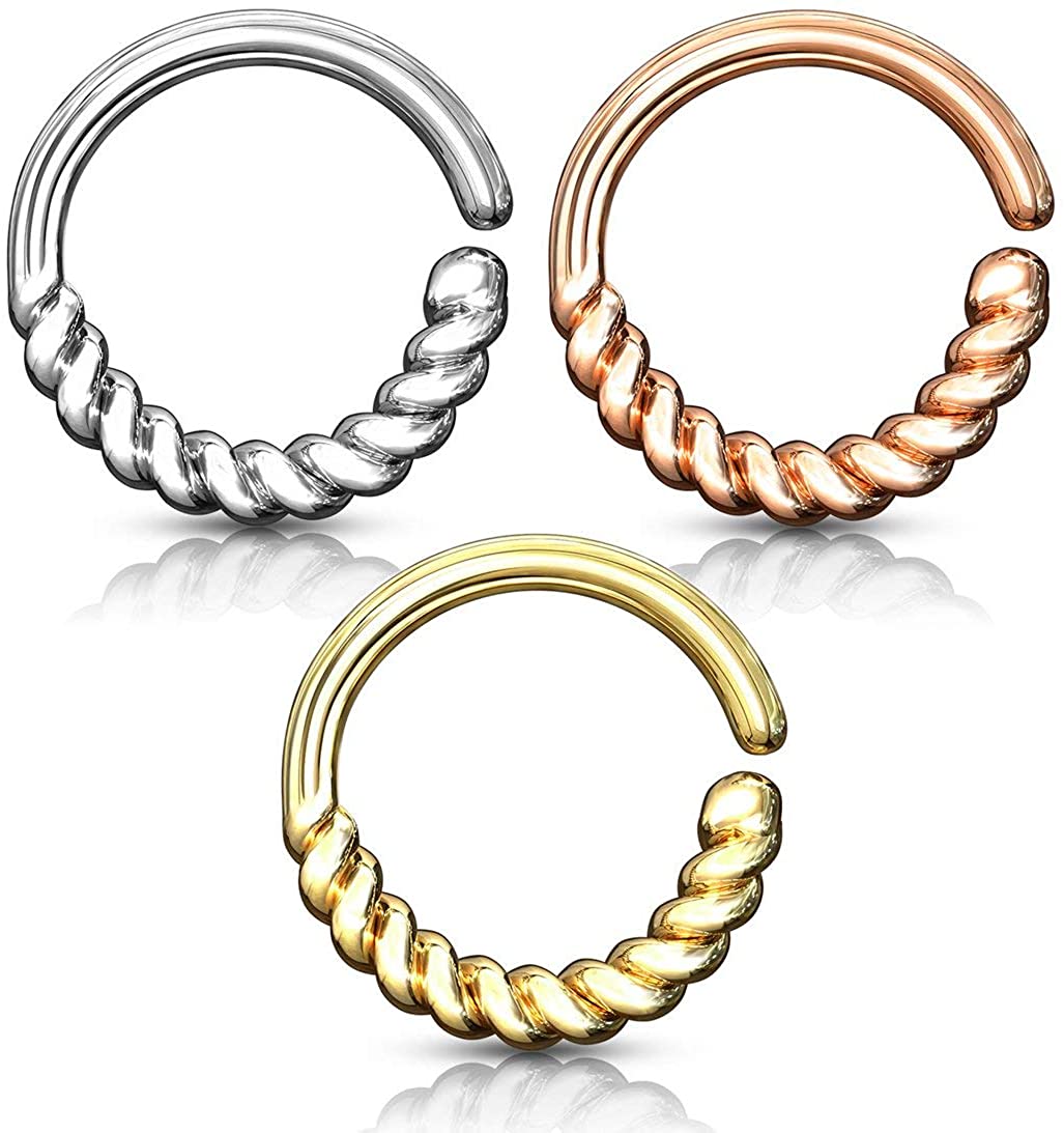 Forbidden Body Jewelry 16g Platinum & Gold Plated Half Braid Bendable Septum/Daith/Cartilage Hoop