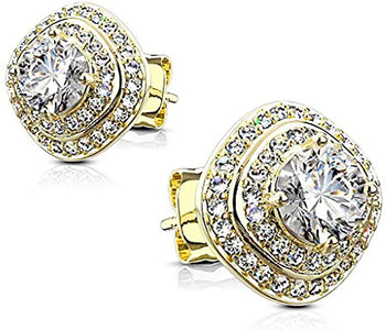 .925 Sterling Silver Square Halo Cushion Cut CZ Crystal Stud Earrings