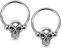 Forbidden Body Jewelry Set of 14G-16G Surgical Steel Skull CBR Hoops for Ear Lobes/Cartilage/Nipples