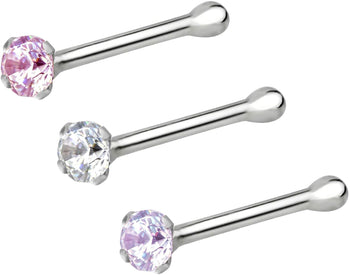 Forbidden Body Jewelry Set of 3 Nose Rings: 22g Sterling Silver CZ Simulated Diamond Micro Nose Studs