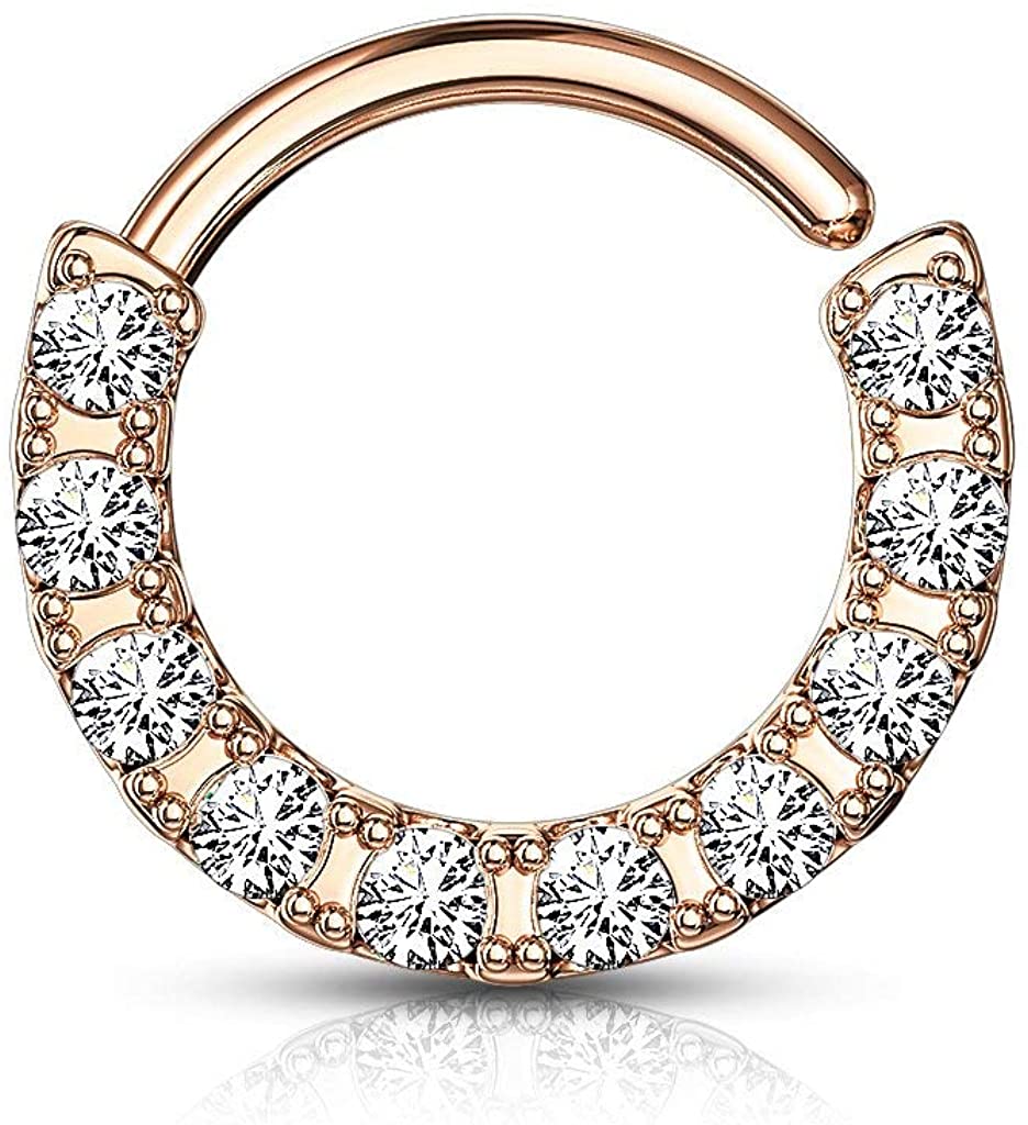 Forbidden Body Jewelry 16g 8-10mm CZ Lined Bendable Plated .925 Sterling Silver Cartilage & Septum Hoop