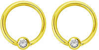 Pair 14g-20g Gold & Rose Gold Tone Surgical Steel CZ Gemmed Captive Bead Body Piercing Hoops (2pcs)