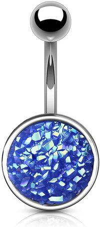 Forbidden Body Jewelry 14g Surgical Steel Synthetic Druzy Stone Round Belly Button Ring