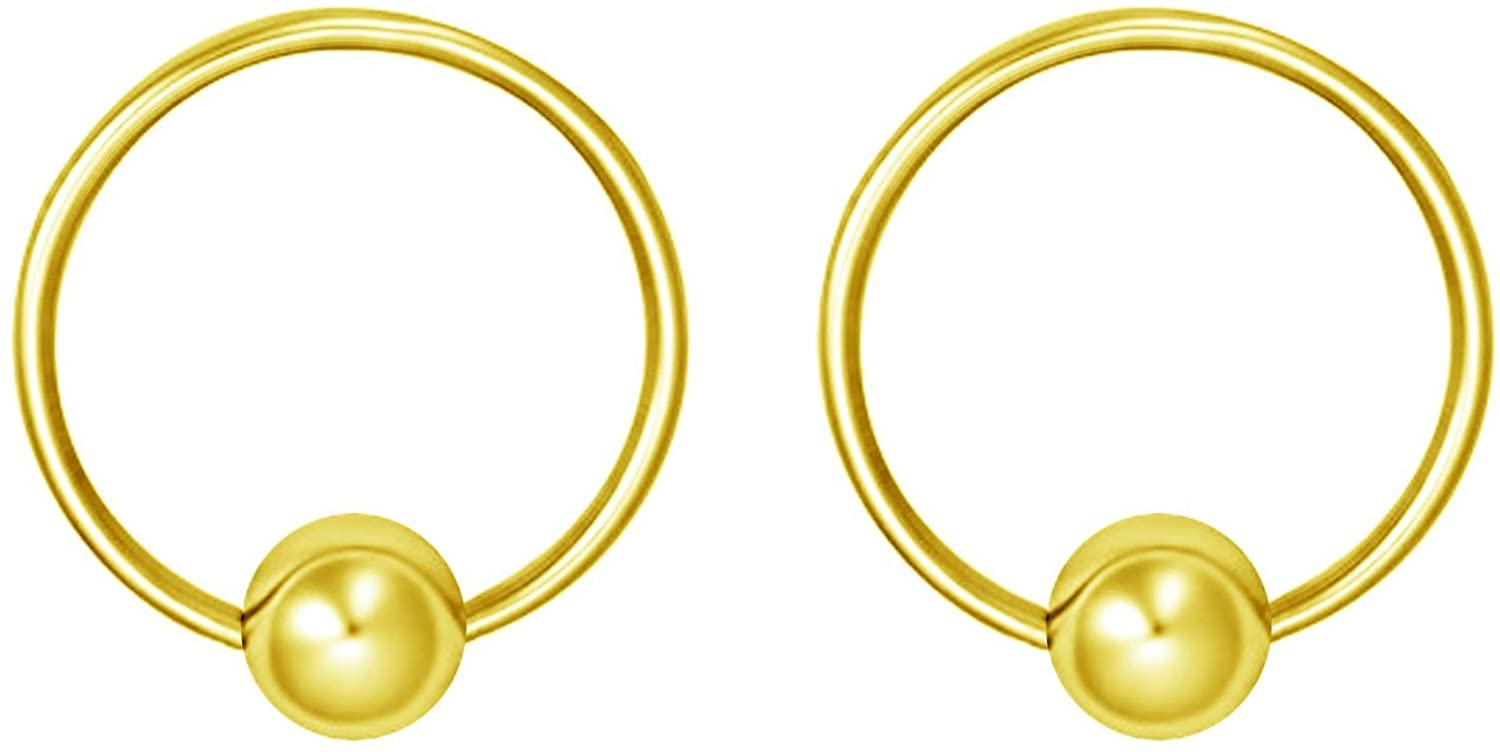 Forbidden Body Jewelry Pair 2g-20g Gold & Rose Gold Tone Surgical Steel Captive Bead Body Piercing Hoops (2pcs)