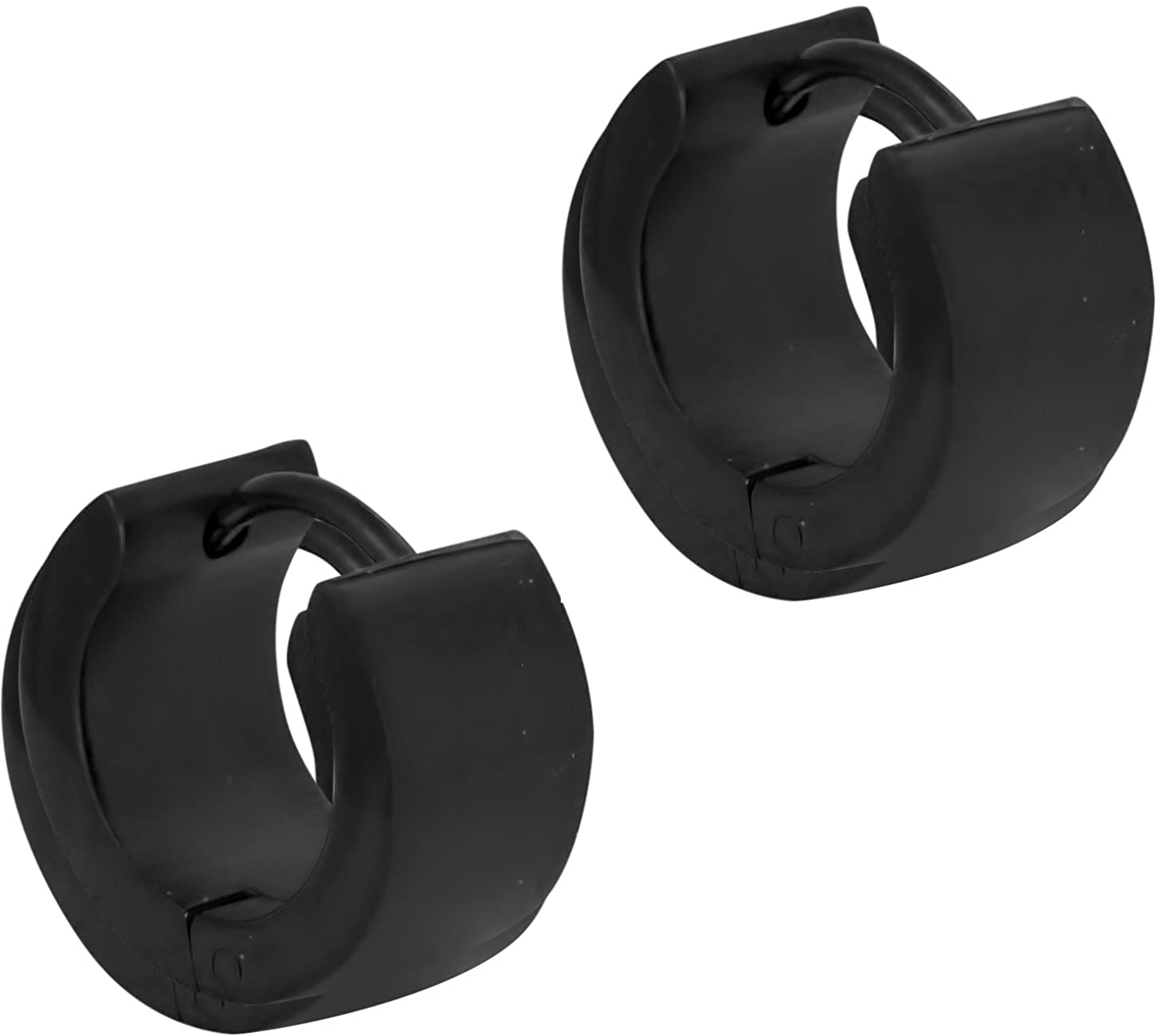 Surgical Steel Black IP Plated Thick 1/4 Inch Huggie Hoop Earrings for Men