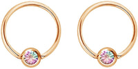 Pair 14g-20g Gold & Rose Gold Tone Surgical Steel CZ Gemmed Captive Bead Body Piercing Hoops (2pcs)