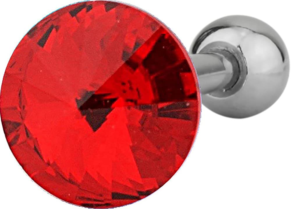 Forbidden Body Jewelry 16g Surgical Steel 1/4" Cartilage Piercing Red Crystal Stud Barbell