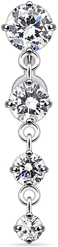 Forbidden Body Jewelry Sexy Reverse Mount Dangle Belly Button Ring with Cascade of Clear Crystal Gems