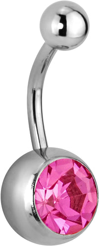 Surgical Steel Large Solitaire Bling Pink Jeweled Belly Button Ring