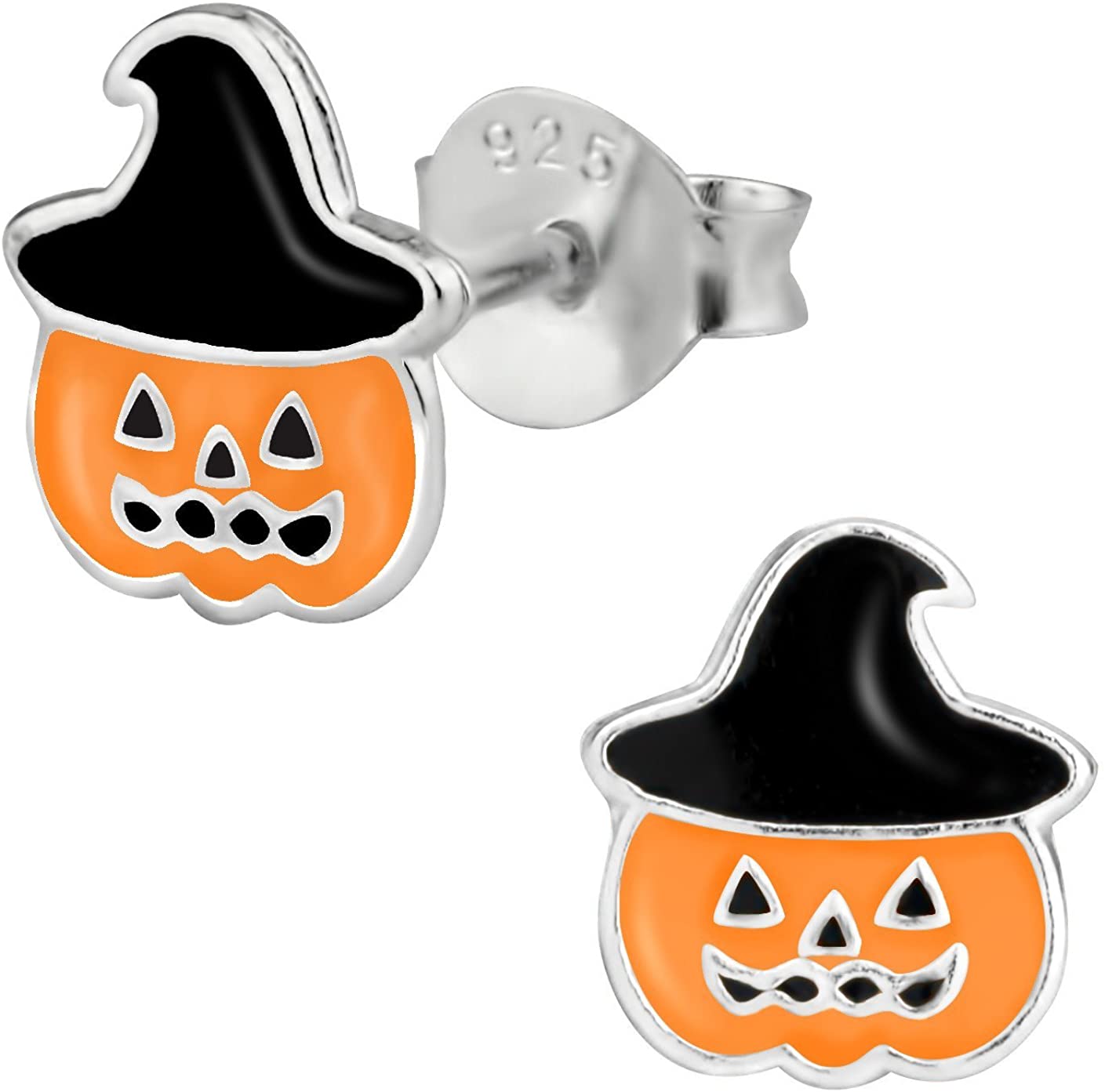 Hypoallergenic Sterling Silver Cute Jack-O'-Lantern Pumpkin Stud Earrings for Kids (Nickel Free)