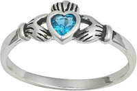 Kinzie Fashion .925 Sterling Silver Aqua CZ .25 cttw Simulated Diamond Claddagh Ring