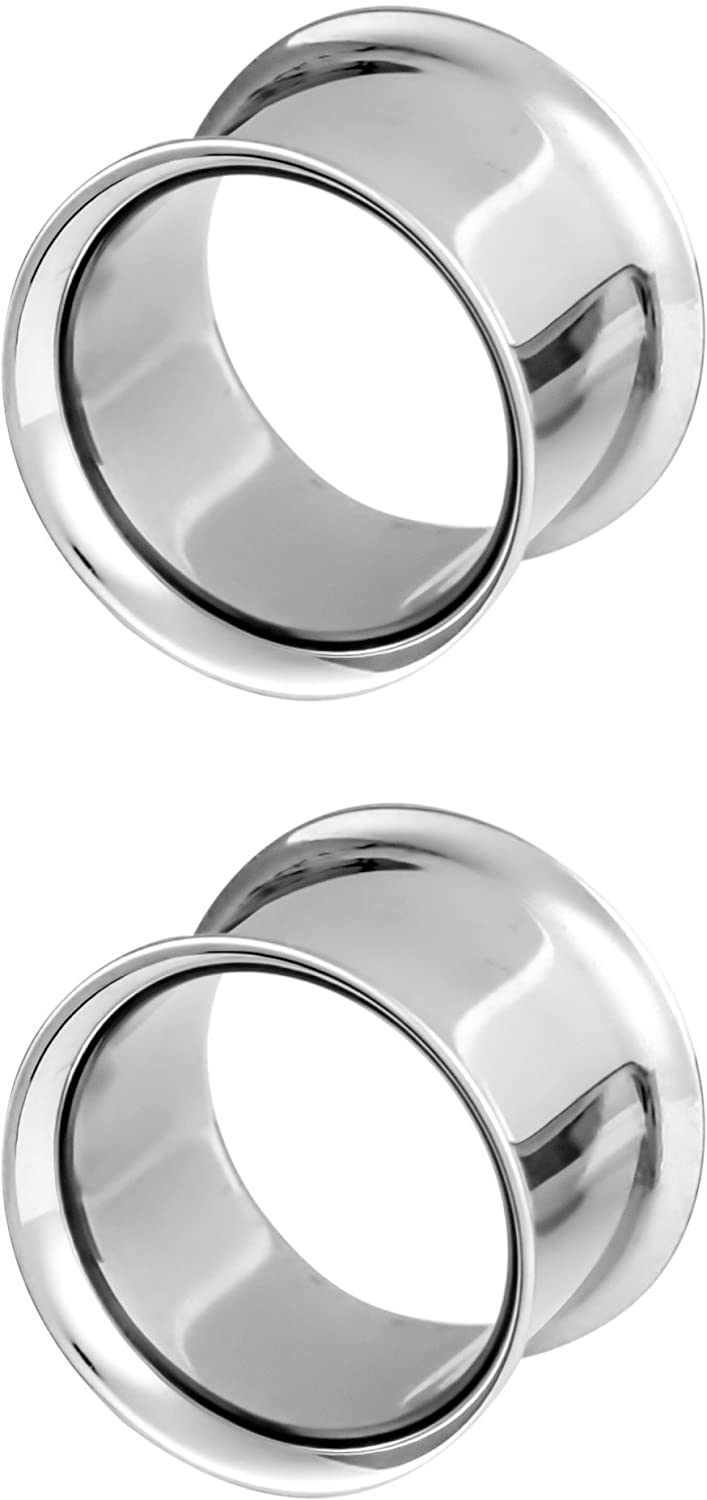 Forbidden Body Jewelry Surgical Steel Ear Gauges, Double Flared Saddle Tunnel Plug Earrings, 12mm - 18mm