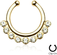 Forbidden Body Jewelry Non-Piercing Septum Jewelry: Multi Gem CZ Clip On Fake Septum Ring Hanger (No Piercing Required)