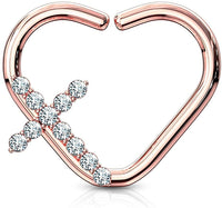 Forbidden Body Jewelry 16g Platinum & Gold Plated Heart w/CZ Cross Daith & Cartilage Hoop Earring