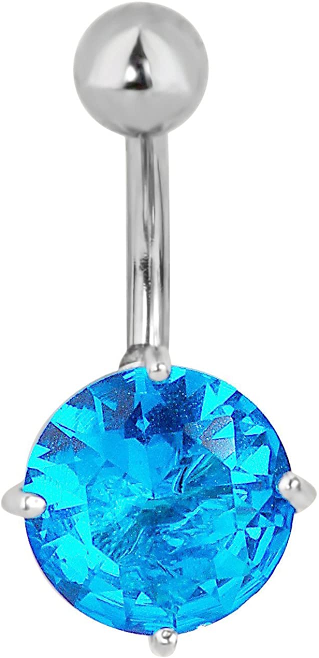 Forbidden Body Jewelry Surgical Steel Aqua Blue CZ Solitaire Large 10 mm Gem Belly Button Ring