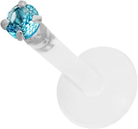 Forbidden Body Jewelry 14g 8mm BioFlex Tragus Earring, Helix Earring and Labret Piercing Stud, 2mm Light Blue CZ Crystal