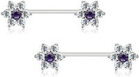 Forbidden Body Jewelry Pair of Surgical Steel 5/8 Inch (16mm) 7-CZ Posh Flower Nipple Barbells