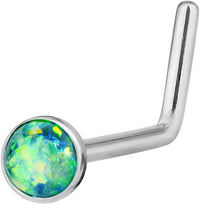 Forbidden Body Jewelry 20g 6mm Surgical Steel, Gold IP Plated & Rose Gold IP Plated Synthetic Opal L-Shape Nose Stud