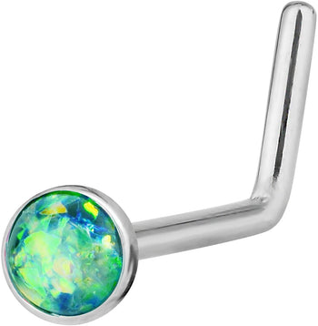 Forbidden Body Jewelry 20g 6mm Surgical Steel, Gold IP Plated & Rose Gold IP Plated Synthetic Opal L-Shape Nose Stud