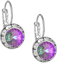 Austrian Crystal Silver Tone Framed Vitrail Rainbow Lever Back Earrings for Women