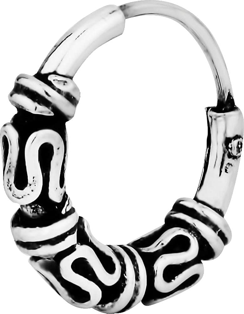 Forbidden Body Jewelry .925 Sterling Silver 3/8" Balinese Design Cartilage Hoop Earring (Sold Individually)