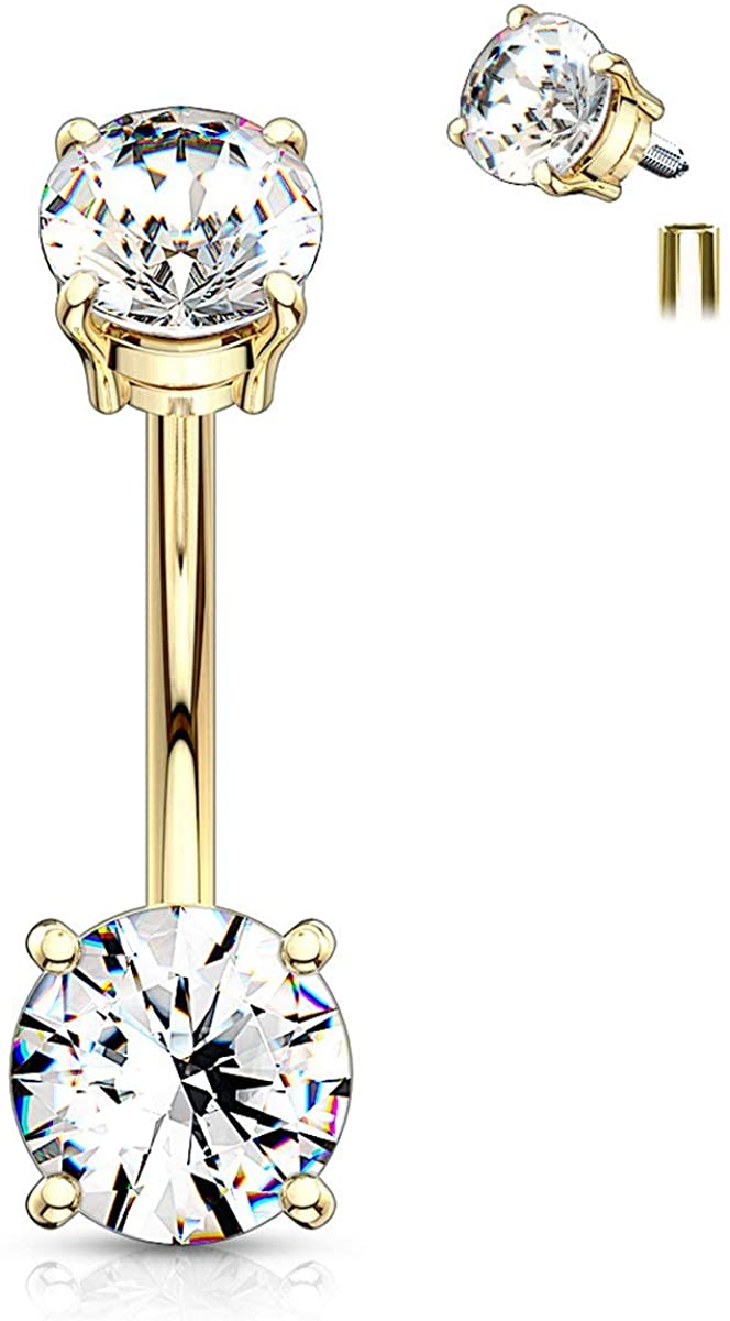 Forbidden Body Jewelry 14g Internally Threaded Solitaire CZ Top Mount Belly Button Ring