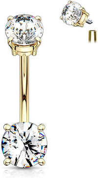 Forbidden Body Jewelry 14g Internally Threaded Solitaire CZ Top Mount Belly Button Ring