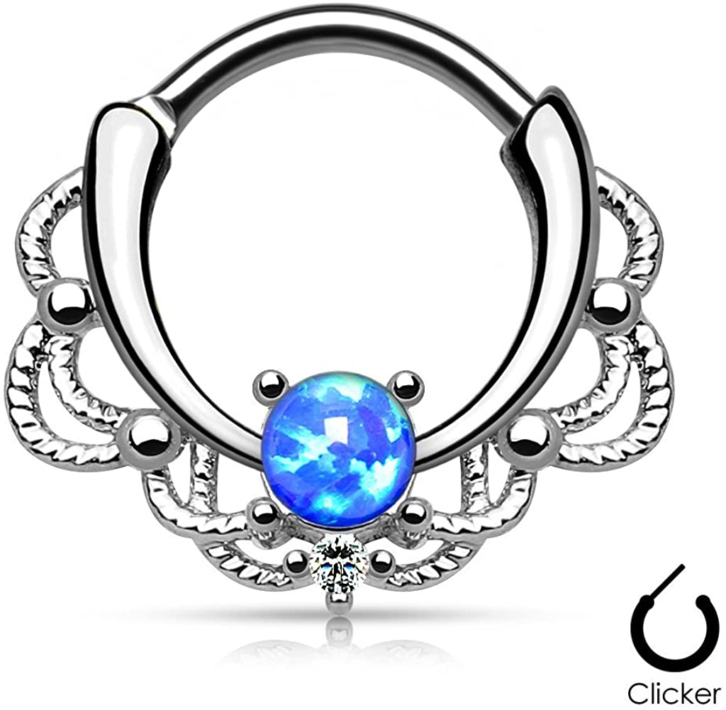 Forbidden Body Jewelry 14g-16g Surgical Steel Synthetic Opal Partial Nipple Shield Filigree Barbell Set