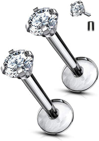 Forbidden Body Jewelry 16g Titanium Internally Threaded CZ Top Helix/Cartilage/Labret Piercing Stud