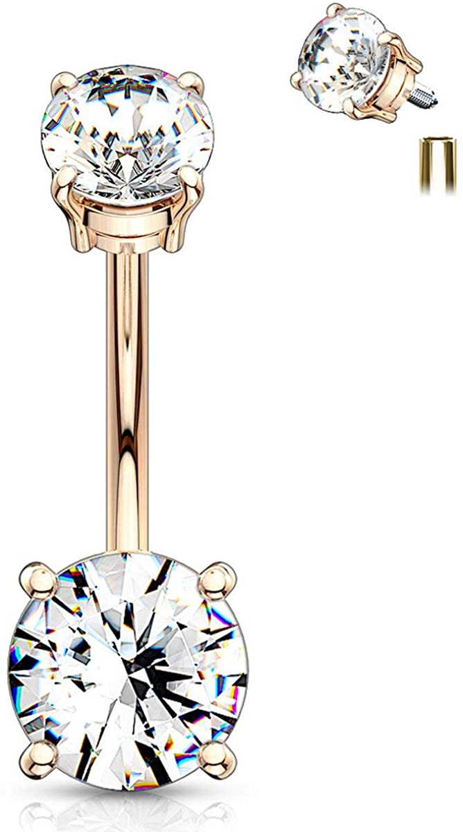 Forbidden Body Jewelry 14g Internally Threaded Solitaire CZ Top Mount Belly Button Ring