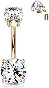 Forbidden Body Jewelry 14g Internally Threaded Solitaire CZ Top Mount Belly Button Ring