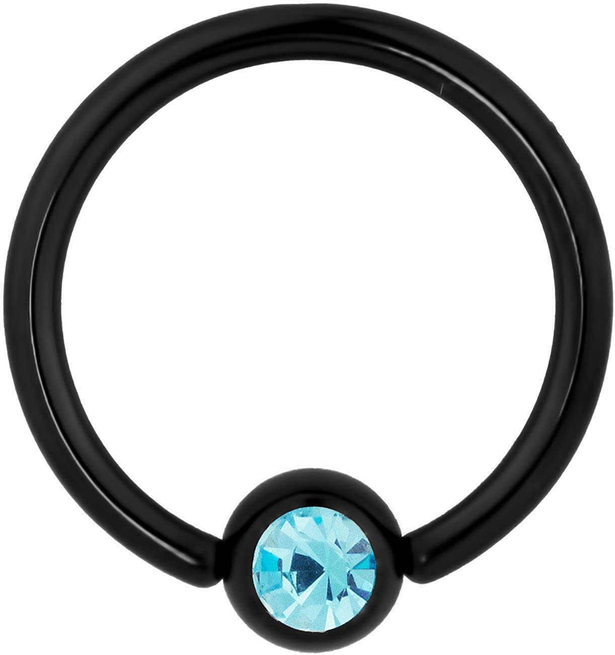 Forbidden Body Jewelry 14g 1/2 Inch Surgical Steel Black IP Plated with Aqua Crystal Captive Bead CBR Hoop Ring