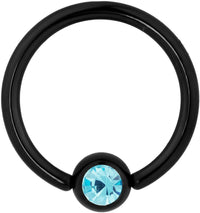 Forbidden Body Jewelry 14g 1/2 Inch Surgical Steel Black IP Plated with Aqua Crystal Captive Bead CBR Hoop Ring