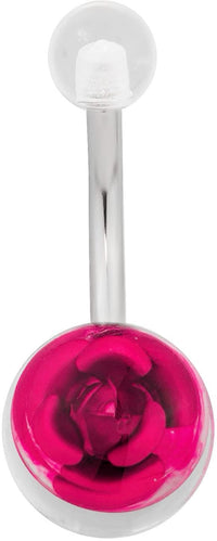 Forbidden Body Jewelry Surgical Steel Pink Rose Clear Acrylic Double Ball Belly Button Ring