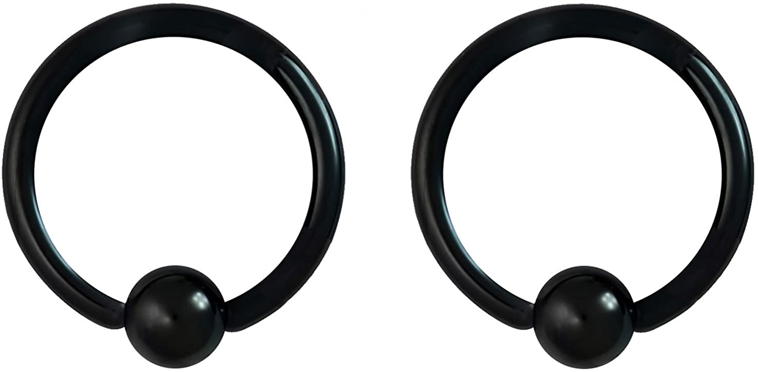 Pair 10g-20g Black/Rainbow Surgical Steel Captive Bead Body Piercing Hoops (Select Color/Gauge/Diameter)