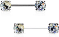 Forbidden Body Jewelry Pair of Surgical Steel 9/16 Inch (14mm) Glittery Faux Opal Stone Sexy Nipple Barbells