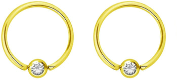 Pair 14g-20g Gold & Rose Gold Tone Surgical Steel CZ Gemmed Captive Bead Body Piercing Hoops (2pcs)