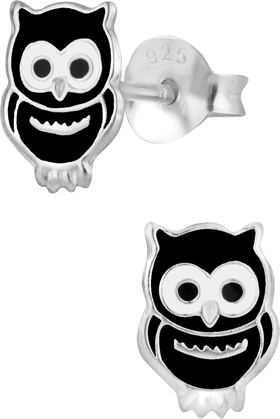 Hypoallergenic Sterling Silver Black Owl Stud Earrings for Kids (Nickel Free)