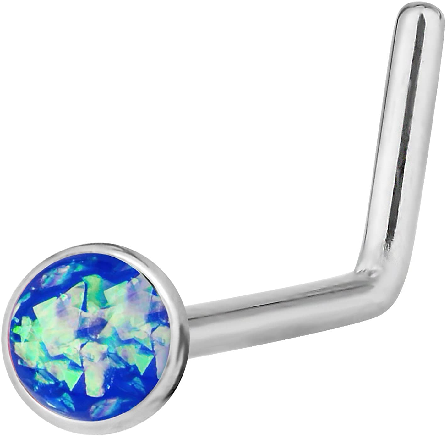 Forbidden Body Jewelry 20g 6mm Surgical Steel, Gold IP Plated & Rose Gold IP Plated Synthetic Opal L-Shape Nose Stud